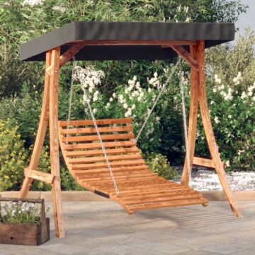Vidaxl Swing Bed With Canopy Solid Wood Spruce With Teak Finish