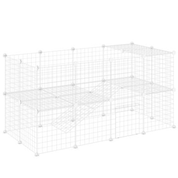 Pawhut Diy 36 Panel Pet Playpen Metal Wire Fence For Chinchilla, Hedgehog, Bunny, Indoor, Outdoor Use, White