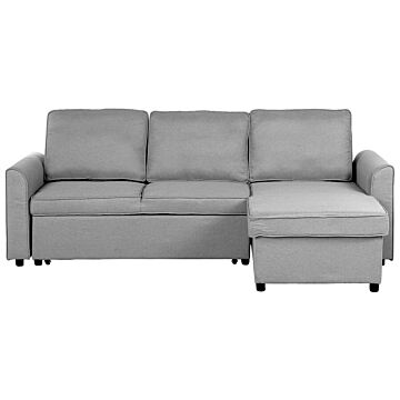Corner Sofa Bed Grey Fabric Upholstered Left Hand Orientation With Storage Bed Beliani