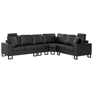 Corner Sofa Black Leather Upholstery Left Hand Orientation With Adjustable Headrests Beliani