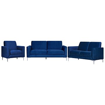 Sofa Set Blue Velvet Upholstery 3 + 2 + 1 Seater Glam Beliani
