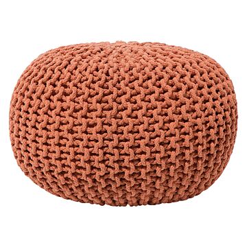 Pouf Ottoman Copper Knitted Cotton Eps Beads Filling Round Small Footstool 40 X 25 Cm Beliani