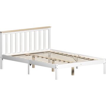 Vida Designs Milan Double Wooden Bed, Low Foot, White & Pine