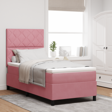 Vidaxl Box Spring Bed With Mattress & Led Pink 90x190 Cm Velvet