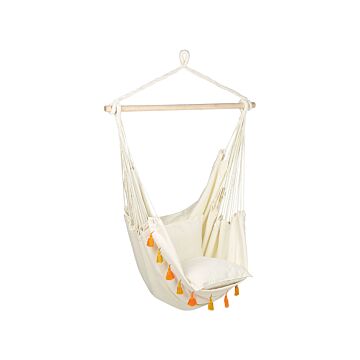 Hanging Hammock Chair Beige Cotton And Polyester Swing Seat Indoor Outdoor Boho Style Beliani