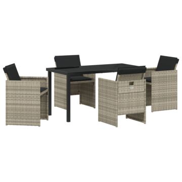 Vidaxl 5 Piece Garden Dining Set With Cushions Light Grey Poly Rattan