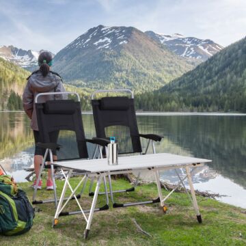 Outsunny 3 Piece Folding Camping Table And Chairs Set, Backpacking Chairs With Portable Table