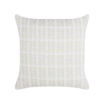 Scatter Cushion Beige Fabric 45 X 45 Cm Checked Pattern Cover Style Textile Beliani