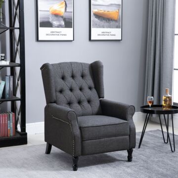 Homcom Recliner Armchair, Reclining Chair, Wingback Chair With Button Tufted Back And Footrest, Dark Grey