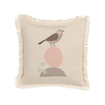 Decorative Cushion White Bird Motif 60 X 60 Cm Scatter Toss Pillow Print Minimalist Modern Decor Accessories Beliani