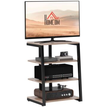 Homcom Tv Stand Cabinet For 28 Inch Tvs, Corner Tv Unit With Open Adjustable Shelves And Extension Lead Holder, Entertainment Unit For Living Room, Grey