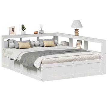 Vidaxl Bookcase Bed Without Mattress White 150x200cm Solid Wood Pine