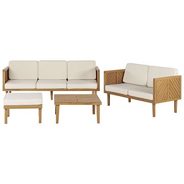 Garden Sofa Set Acacia Wood Coffee Table Ottoman 5 Seater Modern Design Outdoor Conversation Set Beliani