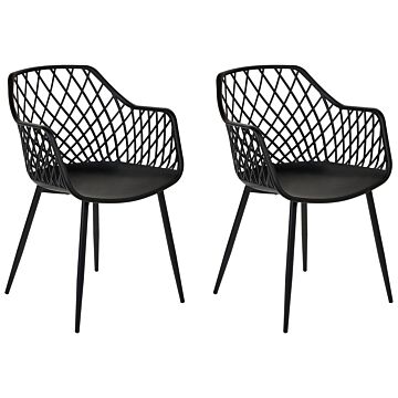 Set Of 2 Dining Chairs Black Synthetic Seat Metal Legs Open Net Back Modern Living Room Scandinavian Style Beliani