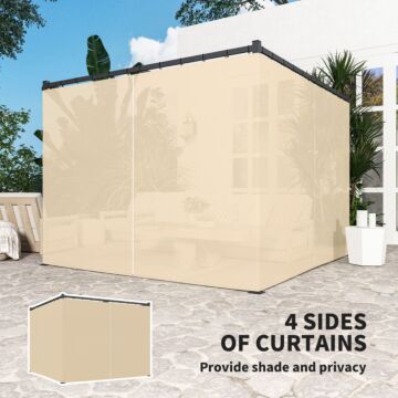 Outsunny 3 X 3(m) Retractable Pergola, Garden Gazebo Shelter With Curtains, For Grill, Patio, Deck, Khaki