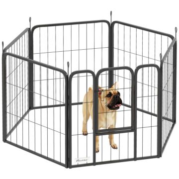 Pawhut 6 Panels Heavy Duty Dog Playpen With Secure Door, For Indoor Outdoor, For Garden, Camping, 60cm High