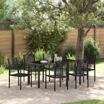 Vidaxl 7 Piece Garden Dining Set Black Pvc Rattan
