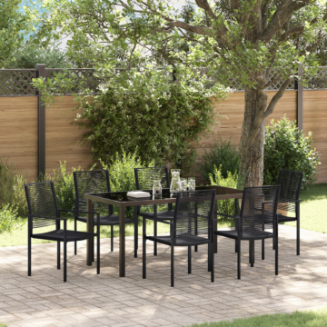 Vidaxl 7 Piece Garden Dining Set Black Pvc Rattan