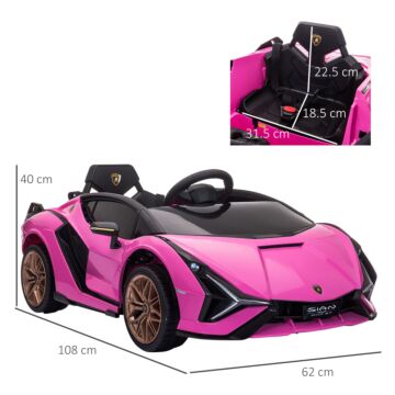 Homcom Compatible 12v Battery-powered Kids Electric Ride On Car Lamborghini Sian Toy With Parental Remote Control Lights Mp3 For 3-5 Years Old Pink