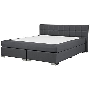 Eu Super King Size Divan Bed Dark Grey Fabric Upholstered 6ft Frame With Tufted Headboard And Mattress Beliani