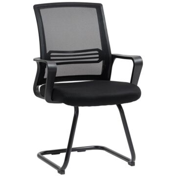 Homcom Ergonomic Desk Chair No Wheels, Padded Meeting Office Chair With Sled Base For Home Conference Room, Bedroom, Waiting, Reception, Black