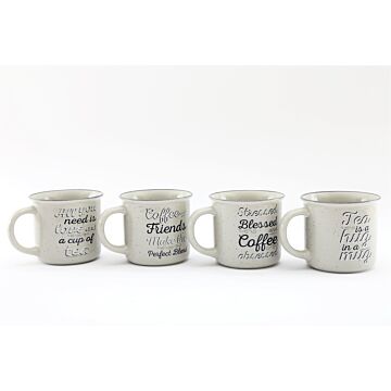 Set Of Four Antique Grey Slogan Mug