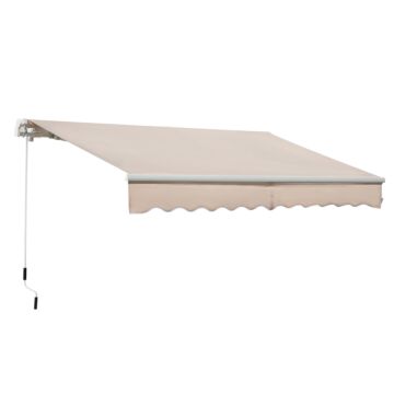 Outsunny 3.5m X 2.5m Manual Awning Canopy Retractable Sun Shade Shelter Winding Handle For Garden Patio Beige