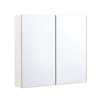 Bathroom Mirror Cabinet White Plywood 80 X 70 Cm Hanging 2 Door Cabinet Shelves Storage Beliani