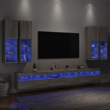 Vidaxl 7 Piece Tv Wall Cabinet Set With Led Lights Grey Sonoma