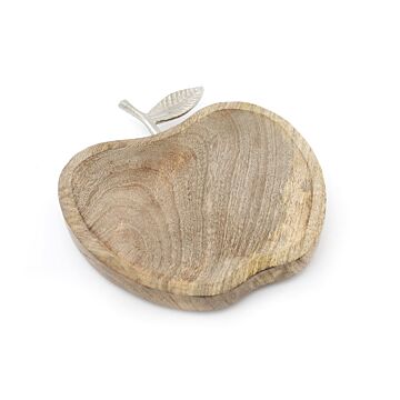 Wooden Apple Designed Tray With Silver Leaf - Small