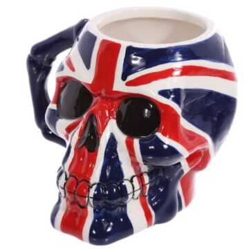 Ceramic Shaped Head Mug - Uk Flag Skull