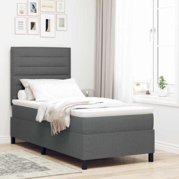 Vidaxl Box Spring Bed With Mattress & Led In Dark Grey, 100 X 200 Cm Fabric