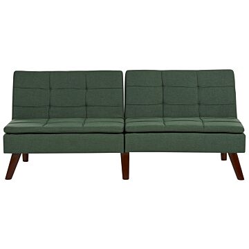 Sofa Bed Green 3-seater Quilted Upholstery Click Clack Split Back Metal Legs Beliani