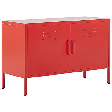 2 Door Sideboard Red Steel Home Office Furniture Shelves Leg Caps Industrial Design Beliani