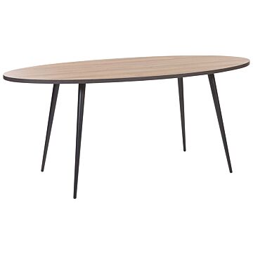 Dining Table Dark Wood Top Black Metal Legs Oval 180 X 90 Cm Modern Retro Beliani