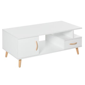Homcom Modern Minimalism Coffee Table With Storage, Sofa Side Table With Shelf & Drawer For Living Room Reception Room, White