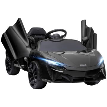 Homcom Mclaren Licensed Kids Electric Ride On Car With Butterfly Doors, 12v Powered Electric Car With Remote Control, Music, Horn, Headlights, Mp3 Slot, Suspension Wheels, For Ages 3-8 Years - Black