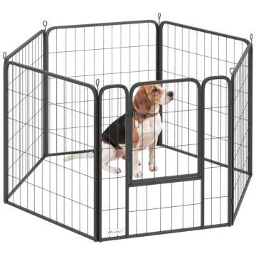 Pawhut 6 Panels Heavy Duty Dog Playpen With Secure Door, For Indoor Outdoor, For Garden, Camping, 80cm High