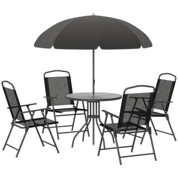 Outsunny 6 Pcs Garden Patio Furniture Set Bistro Set Texteline Folding Chairs +table +parasol (black)