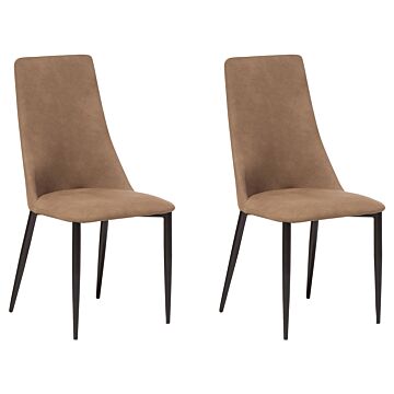Set Of 2 Dining Chairs Golden Brown Faux Leather Upholstered Seat High Back Beliani
