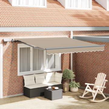 Vidaxl Manual Retractable Awning With Led Beige 300x250 Cm, Vidaxl Awning Replacement Fabric For 3x2.5 M Frame Beige