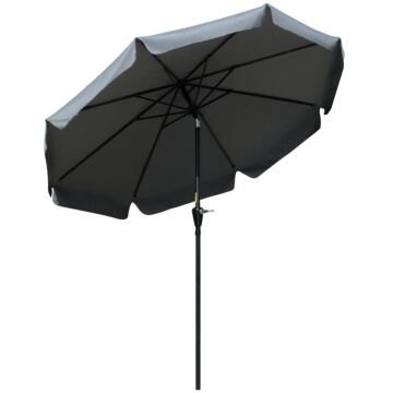 Outsunny 2.66m Patio Umbrella Garden Parasol Outdoor Sun Shade Table Umbrella With Ruffles, 8 Sturdy Ribs, Charcoal Grey