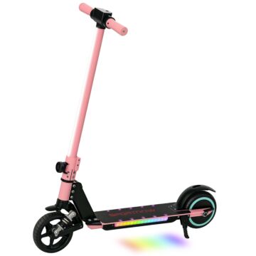 Sportnow Folding Electric Scooter For Kids Age 6-14 With Dual Brakes, Front Suspension, Led Colourful Lights And Display, 6.8kg Lightweight Aluminium E Scooter, Up To 14 Km/h & 6 Km, Pink