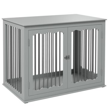 Pawhut Dog Crate End Table W/ Three Doors, Furniture Style Dog Crate, For Big Dogs, Indoor Use W/ Locks And Latches - Grey