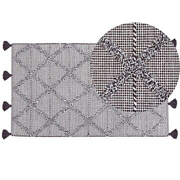 Rug Brown 80 X 150 Cm Geometric Pattern With Tassels Oriental Beliani