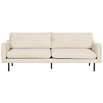 Sofa Light Beige Velvet Fabric Black Legs 3 Seater Cushion Seat Modern Retro Style Beliani