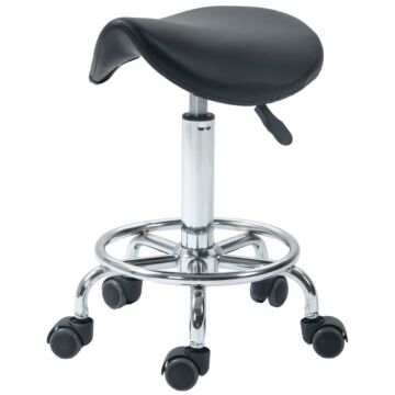 Homcom Salon Saddle Stool, Rolling Saddle Chair For Massage, Spa, Clinic, Beauty, Hairdressing And Tattoo, Black