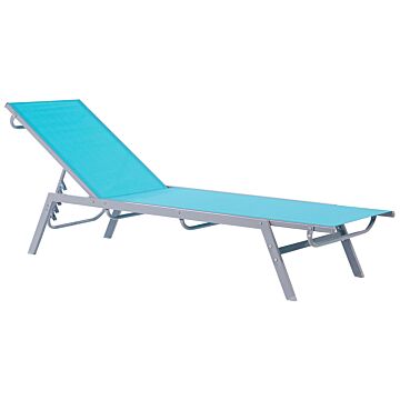 Sun Lounger Blue And Silver Steel Frame Adjustable Backrest Uv Resistant Beliani