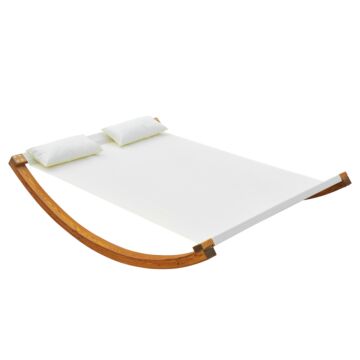 Outsunny Rocking Double Sun Lounger W/ Wooden Frame-white