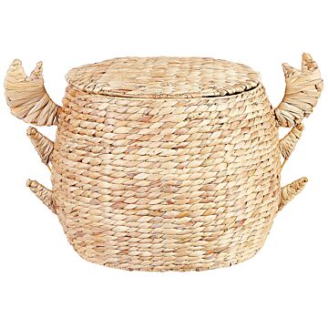 Wicker Basket Natural Water Hyacinth Woven With Crab Nippers Lid Toy Hamper Child's Room Accessory Beliani